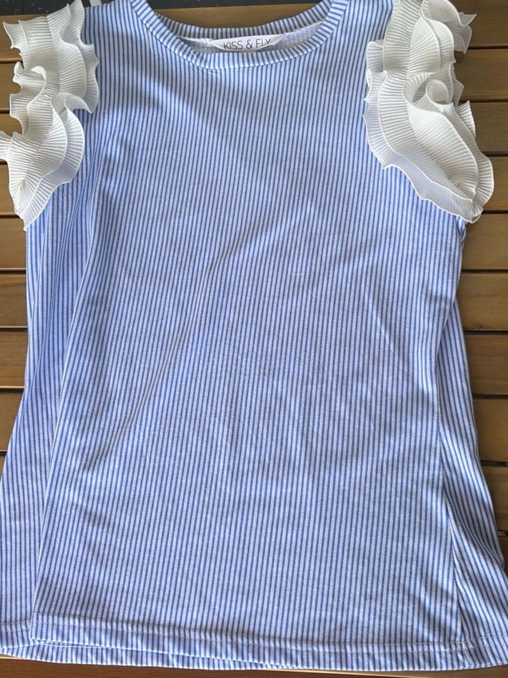 Blue Stripe Ruffle Sleeve Women's Blouse
